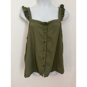 Torrid sleeveless blouse Olive Green Ruffle Strap Button Front Boho Size 2 Rayon